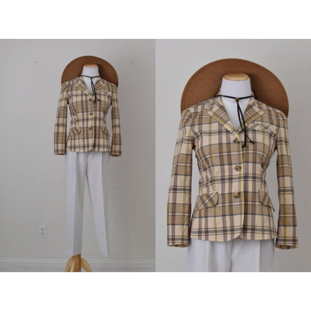Vintage 80s Plaid‎ Crop Jacket | size 6